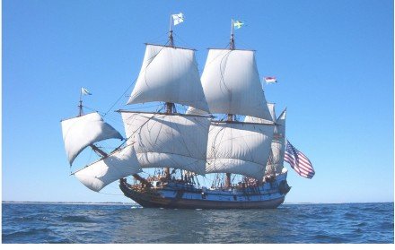 Replica of the ship ' Aanloop Molengat' perished near Texel with full sails