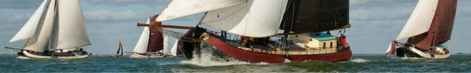 A number of traditional flat-bottomed ships during a sailing regatta on the Wadden Sea